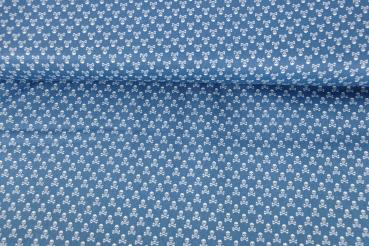 Preview: Baumwolldruck Mini Totenköpfe auf Jeansblau